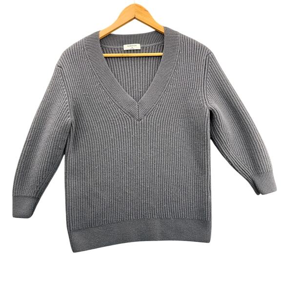 Babaton Gray Merino Wool Ribbed V Neck Sweater Women XS - Picture 1 of 6